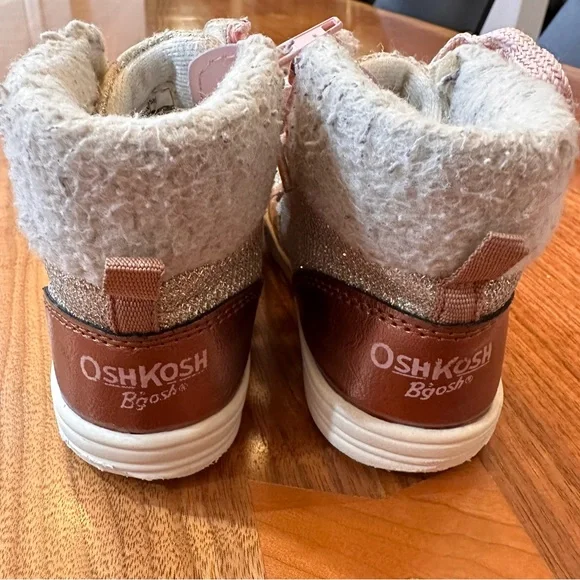 OshKosh Metallic Gold High Top Sneakers Glitter Faux Fur Trim. Size Girl… - Picture 9 of 16